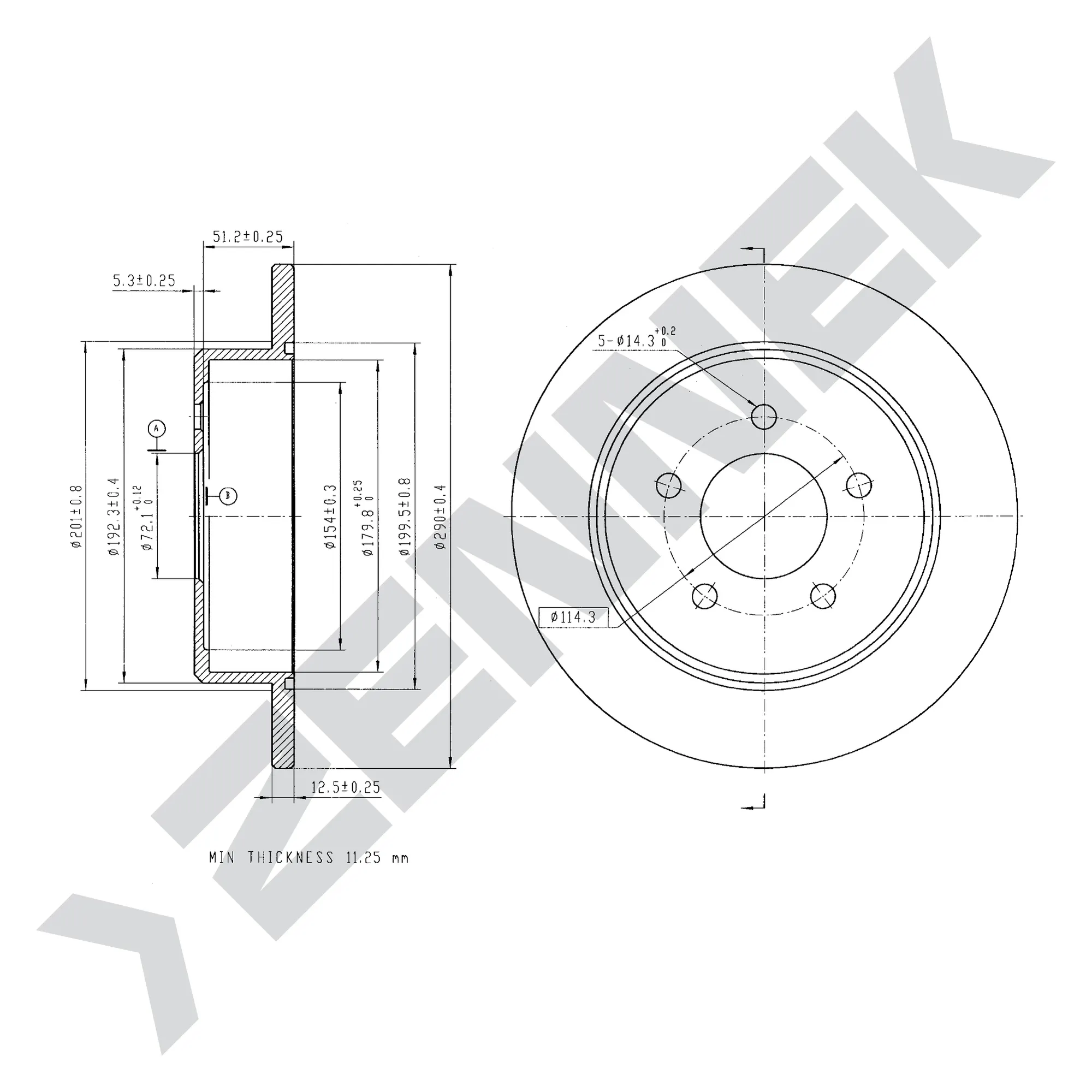 Диск тормозной задний CHRYSLER GRAND VOYAGER 07-13, DODGE RAM 05-09 (2 шт) ZENNEK DBD0092