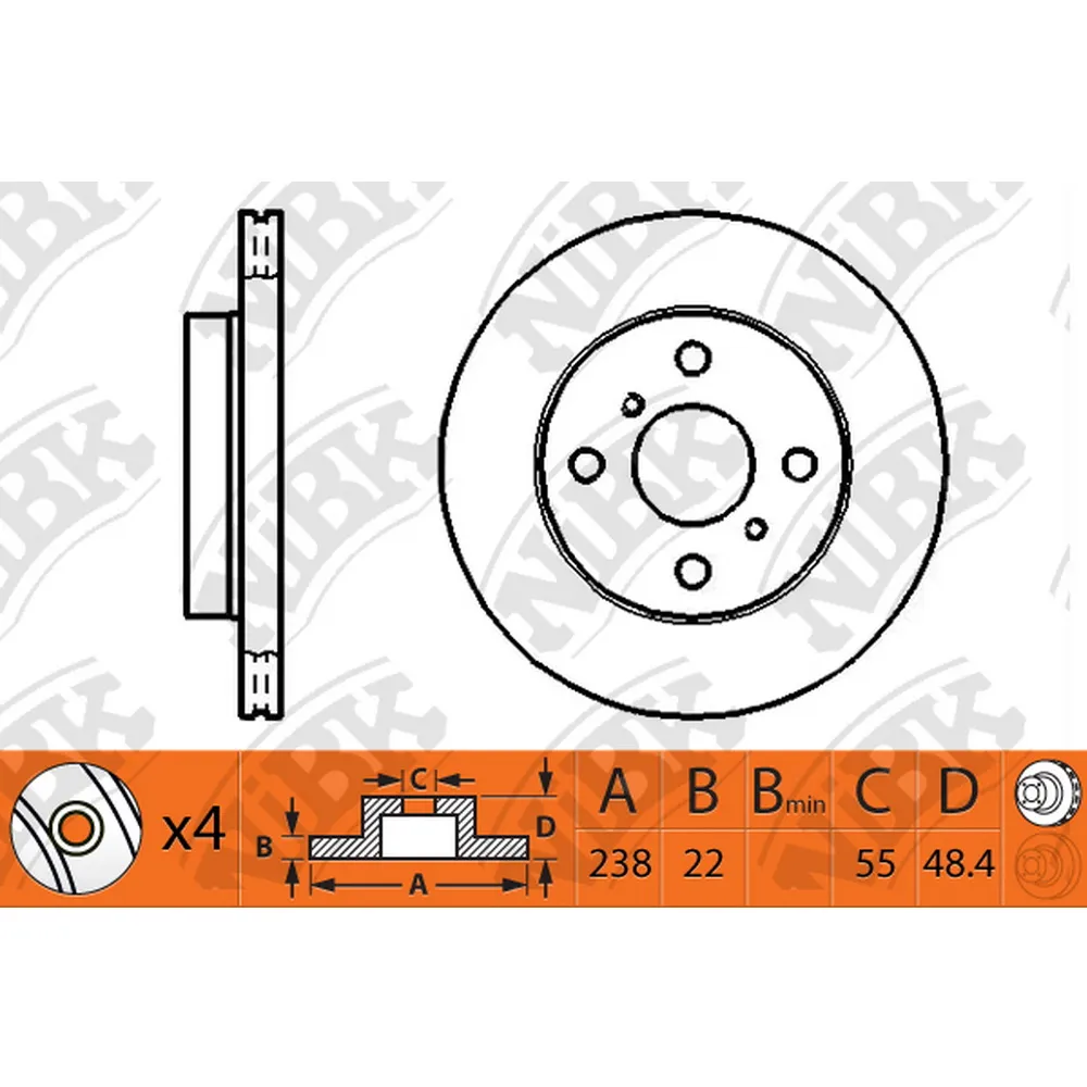 Диск тормозной передний TOYOTA COROLLA E10/E11 /VENT D=238MM NIBK RN1250