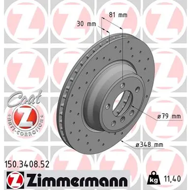 Диск тормозной передний BS BMW 7 E65 E66 745 I бензин COAT Z 01-05 ZIMMERMANN 150340852