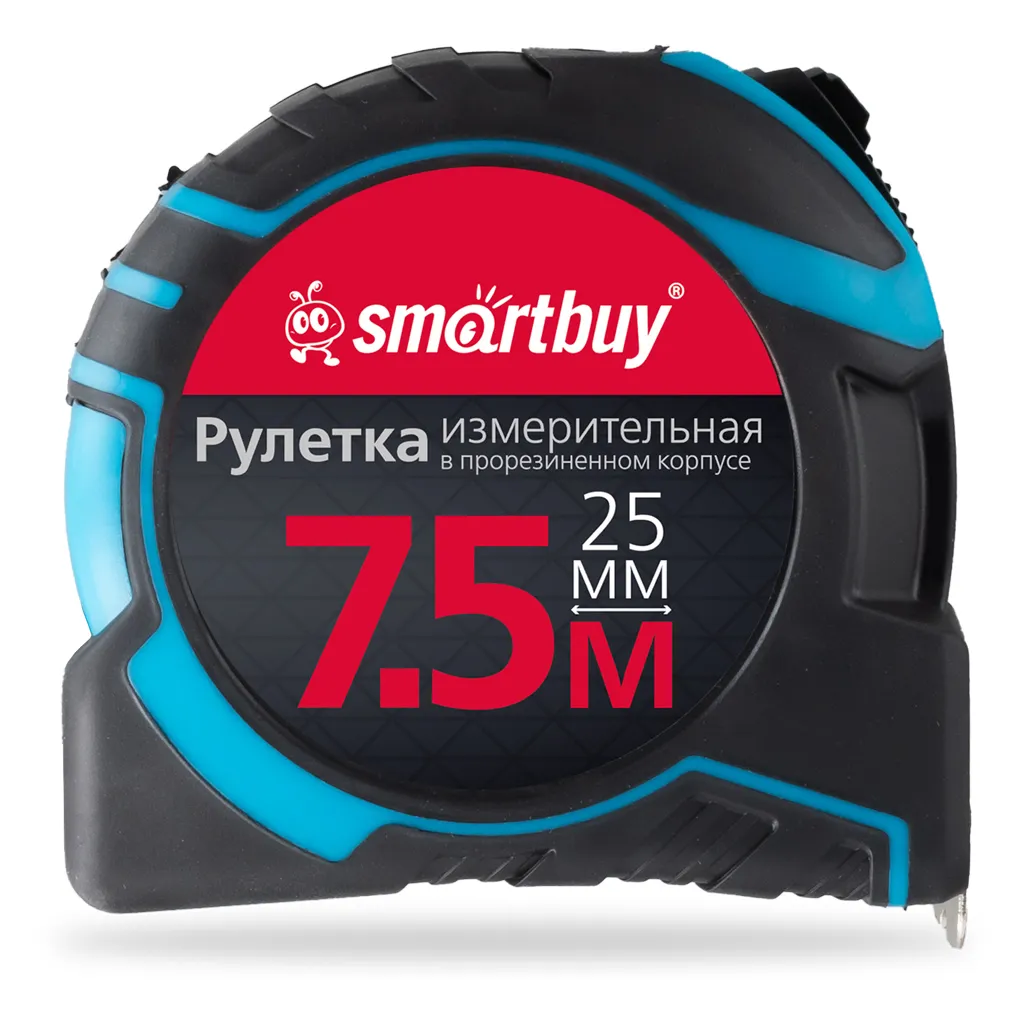 Рулетка измерительная, 7.5мх25мм, прорезиненный корпус,противоуд., усиленный зацеп,SmartbuyTools SMARTBUY SBT-MTP-7525P4
