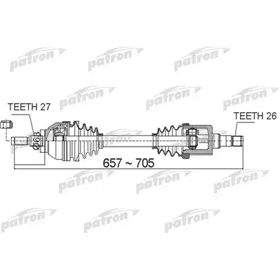 Полуось передний мост слева 27x657x63x26 FORD KUGA I 2.0 T PATRON PDS0486