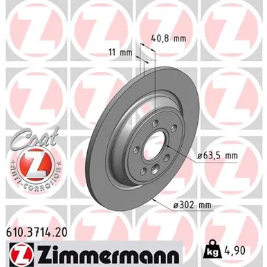Диск тормозной задний VOLVO S60 II/S80 II/XC70 III 2006-> /D=302MM ZIMMERMANN 610.3714.20