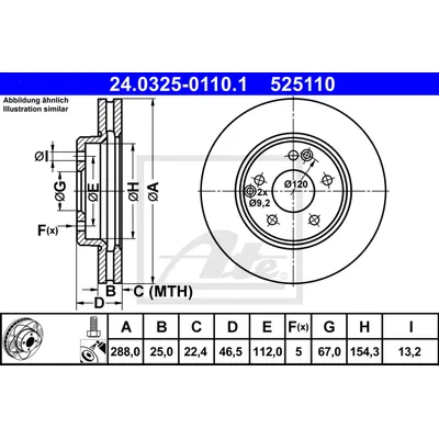 Диск тормозной передний MB W202/W203/W210 ALL 96-> /D=286MM ATE 24.0325-0110.1