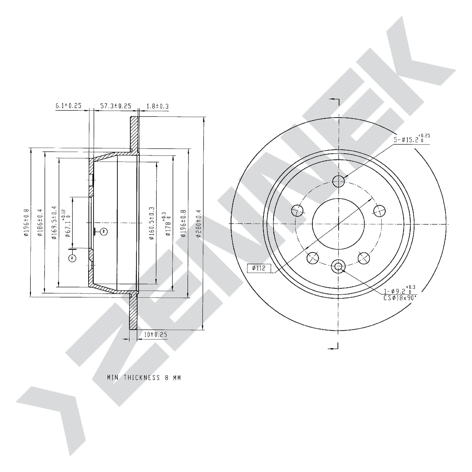 Диск тормозной задний MERCEDES VITO W638 96-03 (2 шт) ZENNEK DBD0144