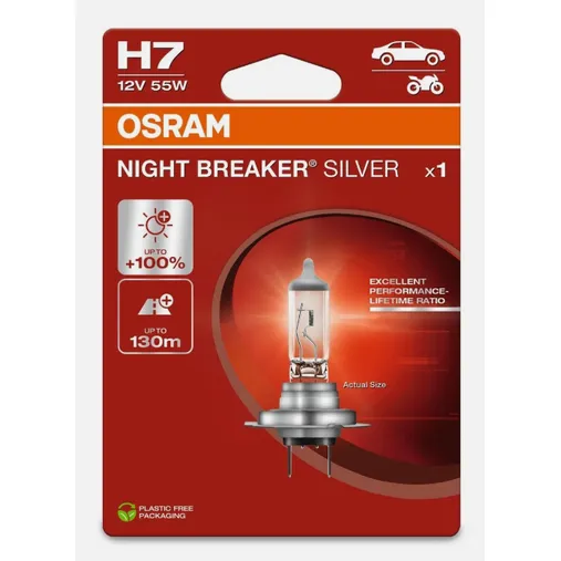 Автомобильная галогенная лампа OSRAM H7 12V 55W PX26d NIGHT BREAKER SILVER 64210NBS-1BL