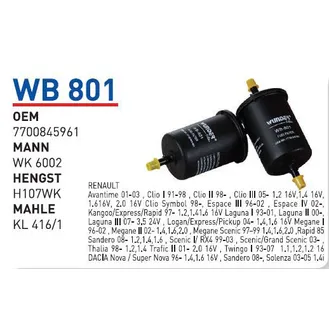 Фильтр топливный CITROEN/PEUGEOT/RENAULT/LADA Largus WUNDER FILTER WB-801