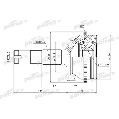 ШРУС наружный с кольцом ABS 35x71.5x29 ABS:54T FIAT DUC PATRON PCV1334