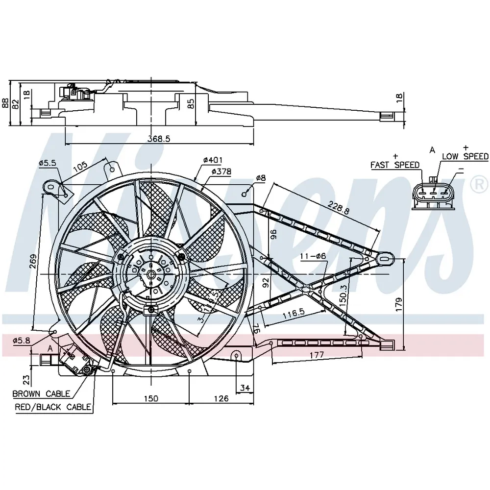 Вентилятор радиатора Opel Astra G, Zafira A (двигатель 1.6/1.8L, с кондиционером) NISSENS 85185