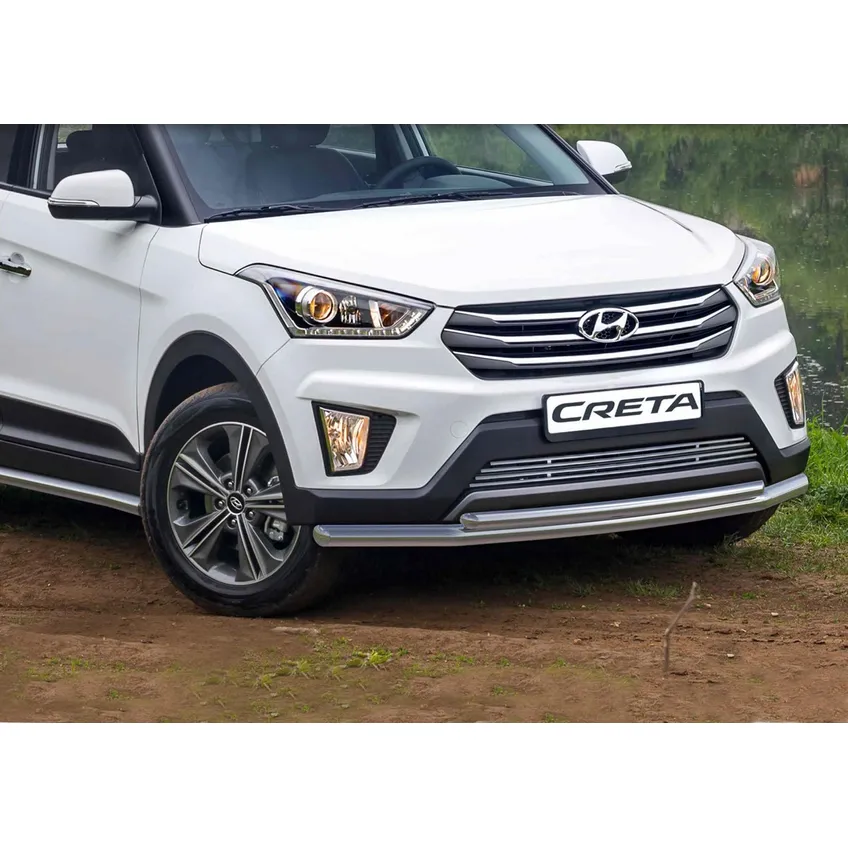 Решетка бампера d10 Rival Hyundai Creta I 2016-2020, нерж. сталь, 2 части, G.2310.001