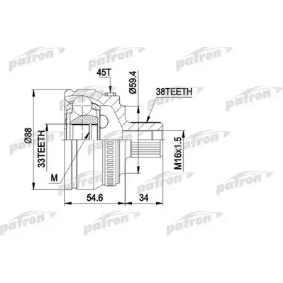 ШРУС наружн к-кт 38x59.5x33 ABS:45T AUDI: A4 00-04, A4 PATRON PCV1435