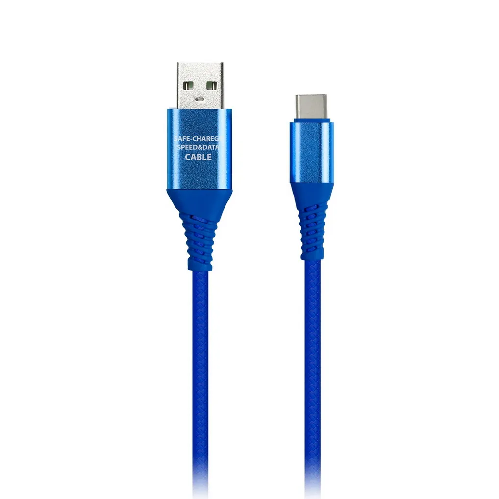 Дата-кабель TYPE C кабель в рез. оплет. GEAR, 1м. мет.након.,<2а, син. SMARTBUY IK-3112ERG BLUE