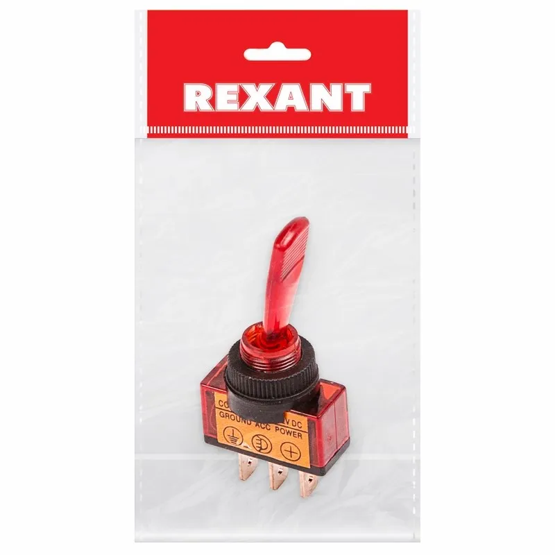 Тумблер 12V 20А (3c) ON-OFF однополюсный с красной подсветкой (ASW-13D) REXANT Индивидуальная упаковка