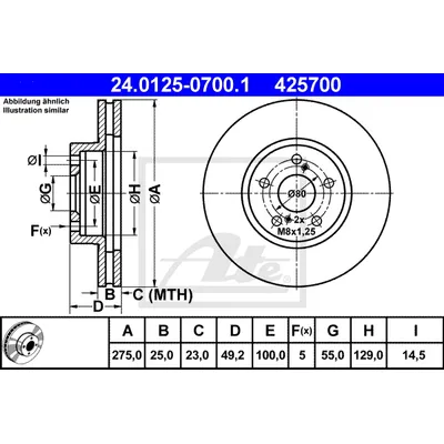 Диск тормозной передний TOYOTA CELICA 1.8 16V 99 TOYOTA MATRIX ATE 24012507001