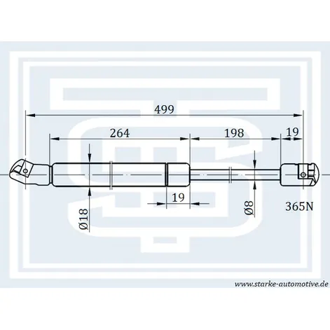 Амортизатор багажника VW LUPO / SEAT AROSA L500m / 350N STARKE 183-168