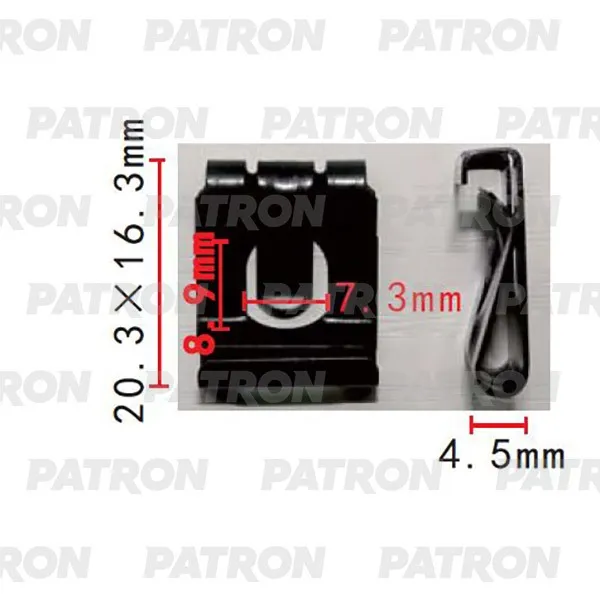 Скоба крепежная Renault Opel Saab Применяемость: Скоба T=20.3, F=1 PATRON P372152