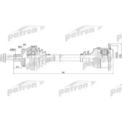 Полуось правая 38x654x59.5 ABS: 45T AUDI: A6 97-05, A6 AVA PATRON PDS0110
