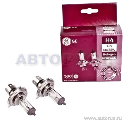 Лампа 12V H4 60/55W +60% GE Lighting MEGALIGHT PLUS 2 шт. DUOBOX 91618