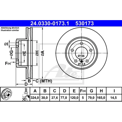 Диск тормозной передний POWER DISC BMW E60 04-> /VENT D=324MM ATE 24.0330-0173.1