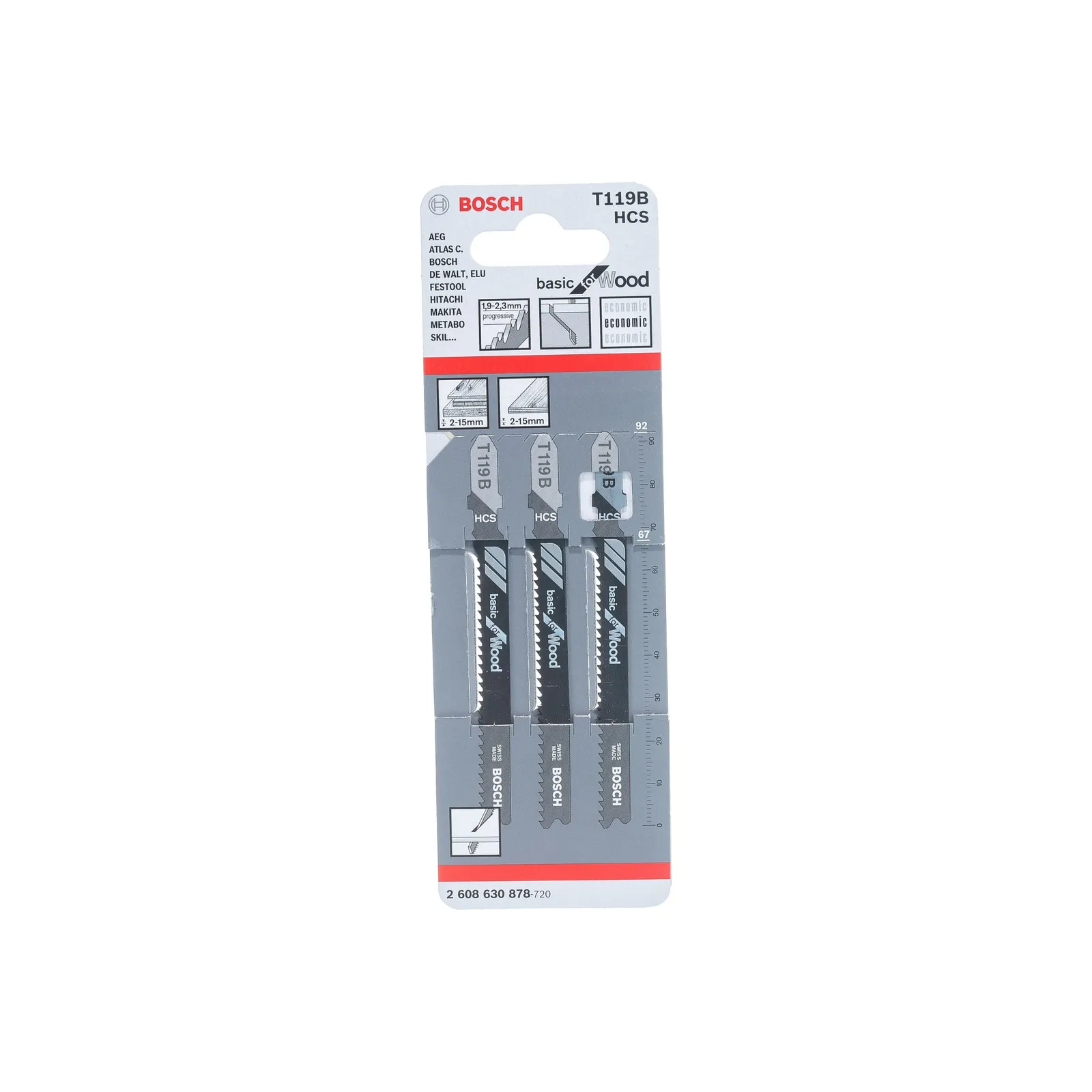 Лобзиковые пилки 3 Т 119 B Basic for Wood, HCS BOSCH 2608630878