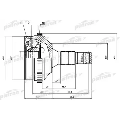 ШРУС наружн к-кт 25x58x34 ABS:48T PEUGEOT: 206 02- PATRON PCV1569