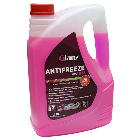 Антифриз GLANZ Antifreeze Red G12 готовый -40C красный 5 кг GL-004