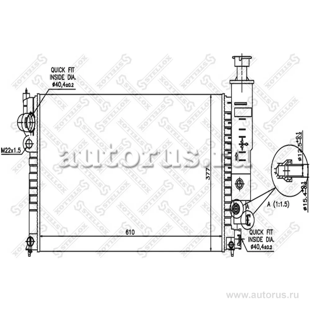 Радиатор системы охлаждения Peugeot 405 1.4-1.9D 92-96 STELLOX 10-25036-SX