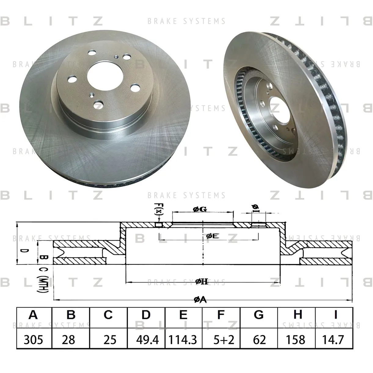 Диск тормозной передний вентилируемый TOYOTA CAMRY V70 17->/RAV 4 V 18-> BLITZ BS0668