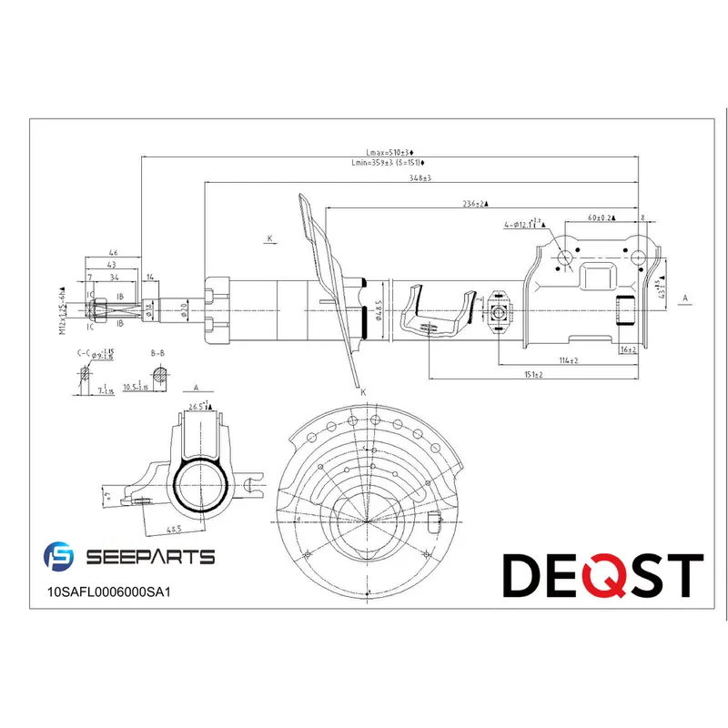Амортизатор подвески передний левый, HYUNDAI SOLARIS/ACCENTKIA RIO 11- DEQST 10SAFL0006000