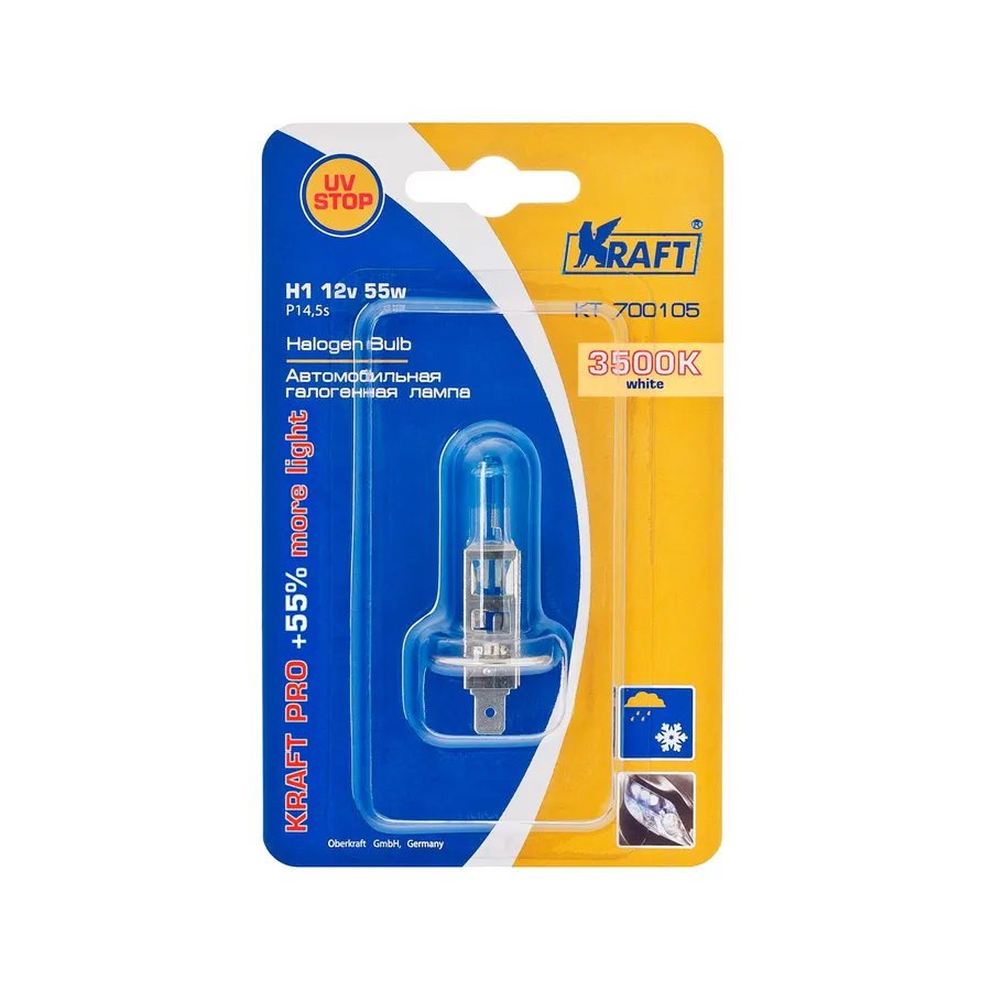 Лампа 12V H1 55W P14,5s KRAFT 1 шт. картон KT700105