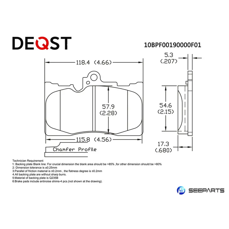 Колодки тормозные, передние LEXUS GS 300/450h/460 05- DEQST 10BPF00190000