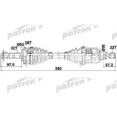 Полуось передняя левая 22x580x52x22 ABS: 29T OPEL: COMBO T PATRON PDS0347