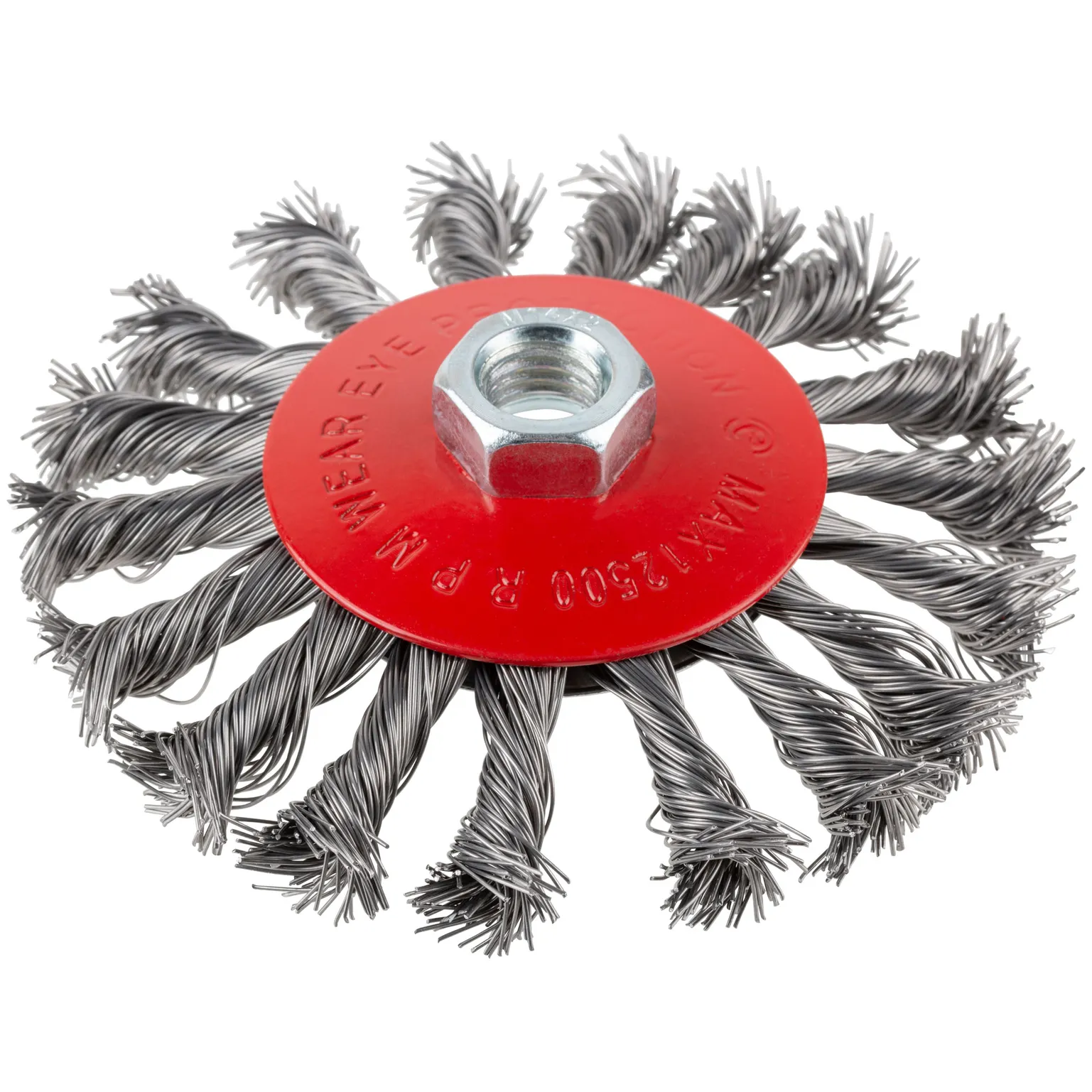 Корщетка-колесо с наклоном, гайка М14, стальная витая проволока 115 мм, блистер КУРС 39088
