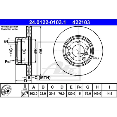 Диск тормозной передний BMW E34/32 730 вент ATE 24.0122-0103.1