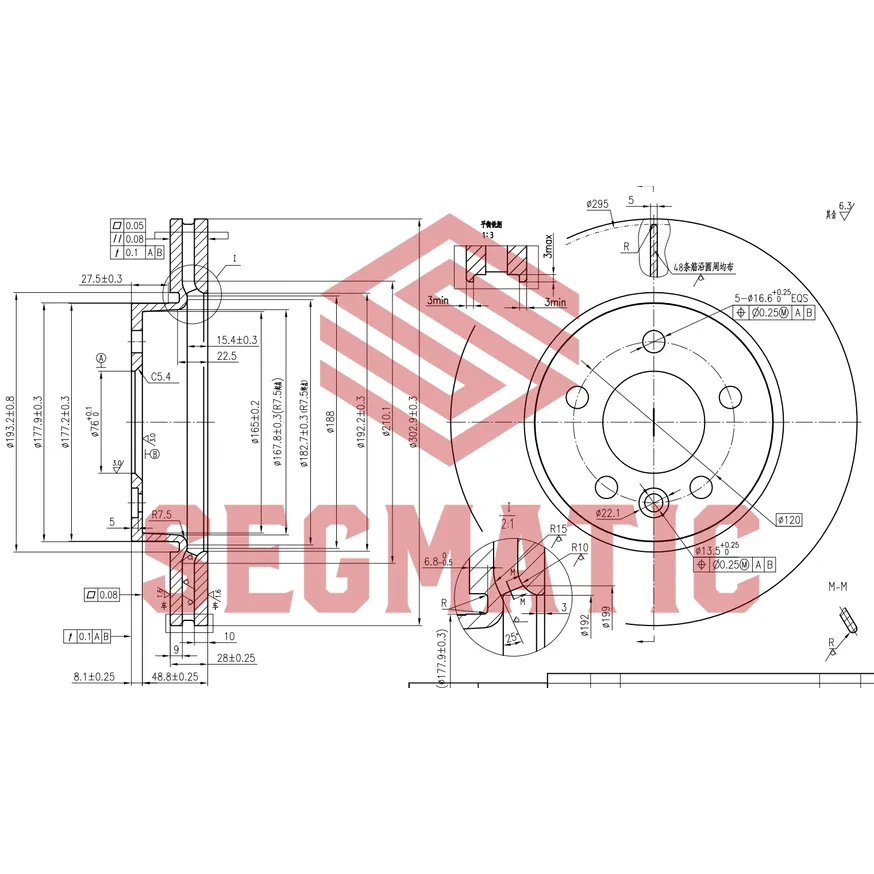 Диск тормозной передний для а/м VW AMAROK (10-), D=303MM SEGMATIC SBD30093203