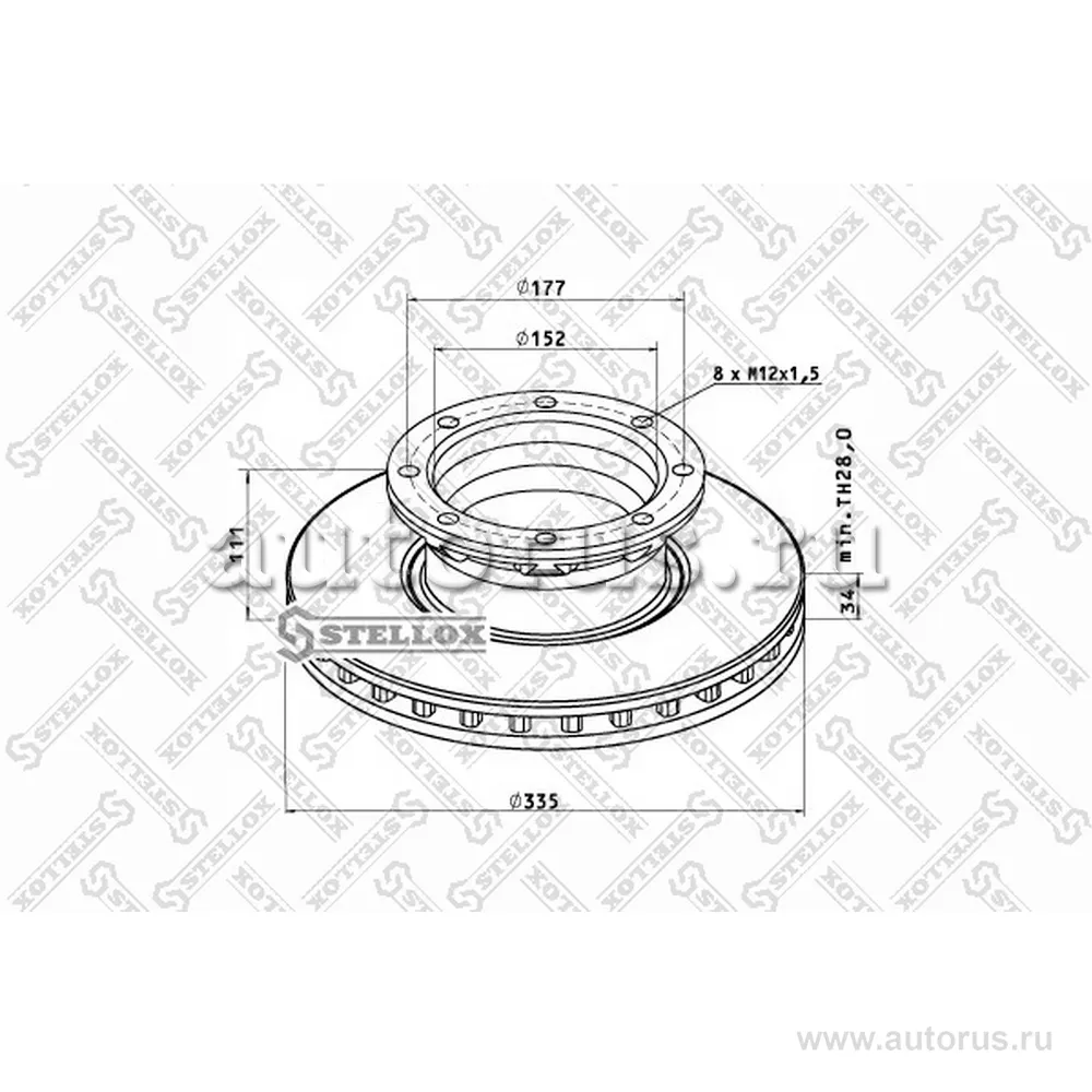 Диск тормозной 335X152X111/34 8N MB ATEGO STELLOX 8500780_SX