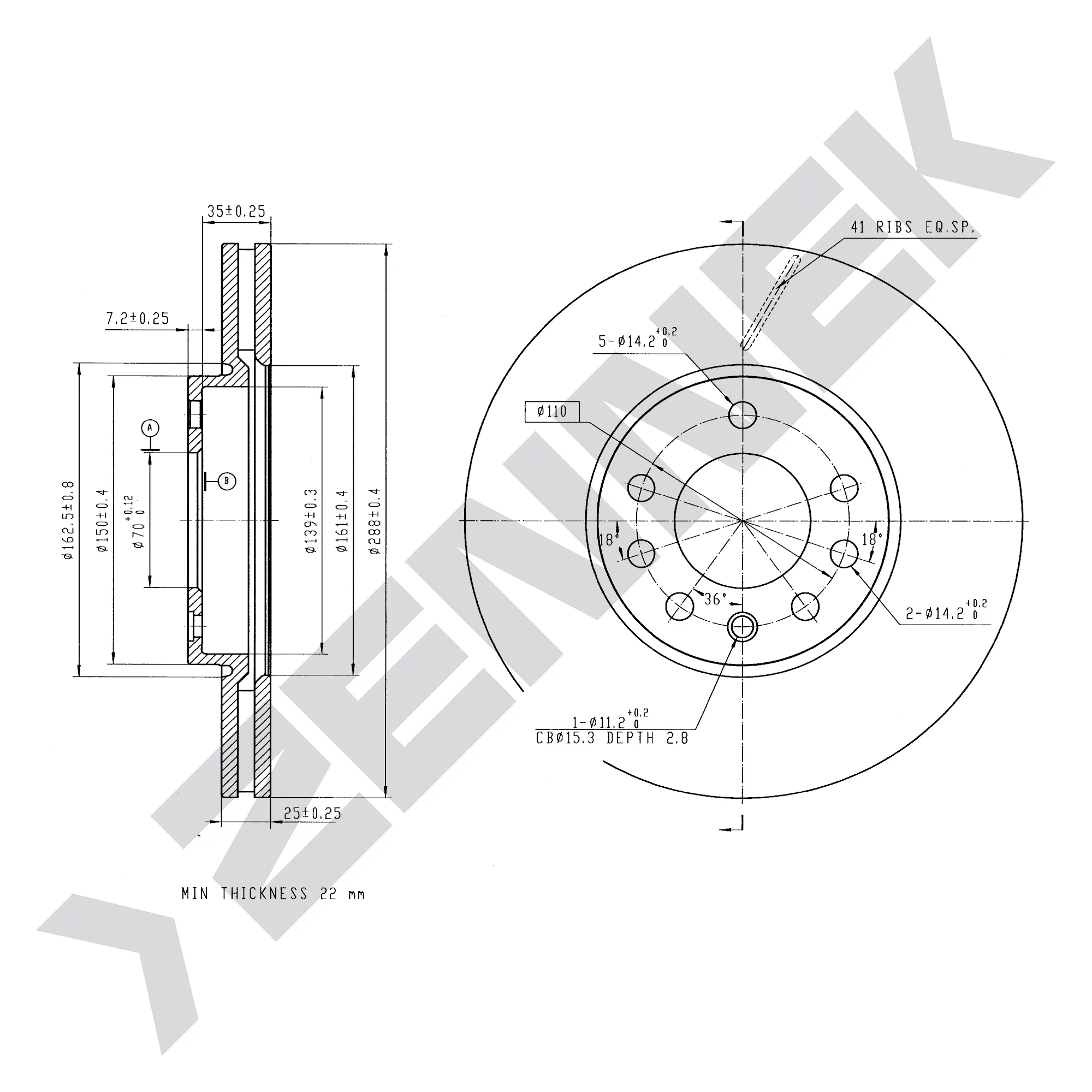 Диск тормозной передний OPEL CALIBRA A 89-97, VECTRA B 95-04 (1 шт) ZENNEK DBD0088