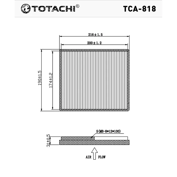 Фильтр салона TOTACHI TCA-818 (LADA Priora, кондиционер PANASONIC, 21700812202082) TOTACHI TCA-818