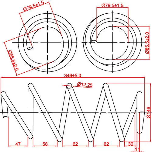 Пружина подвески передней Skoda Octavia II, VW Golf V, L346-D146-t12,25 ZIKMAR Z48007R