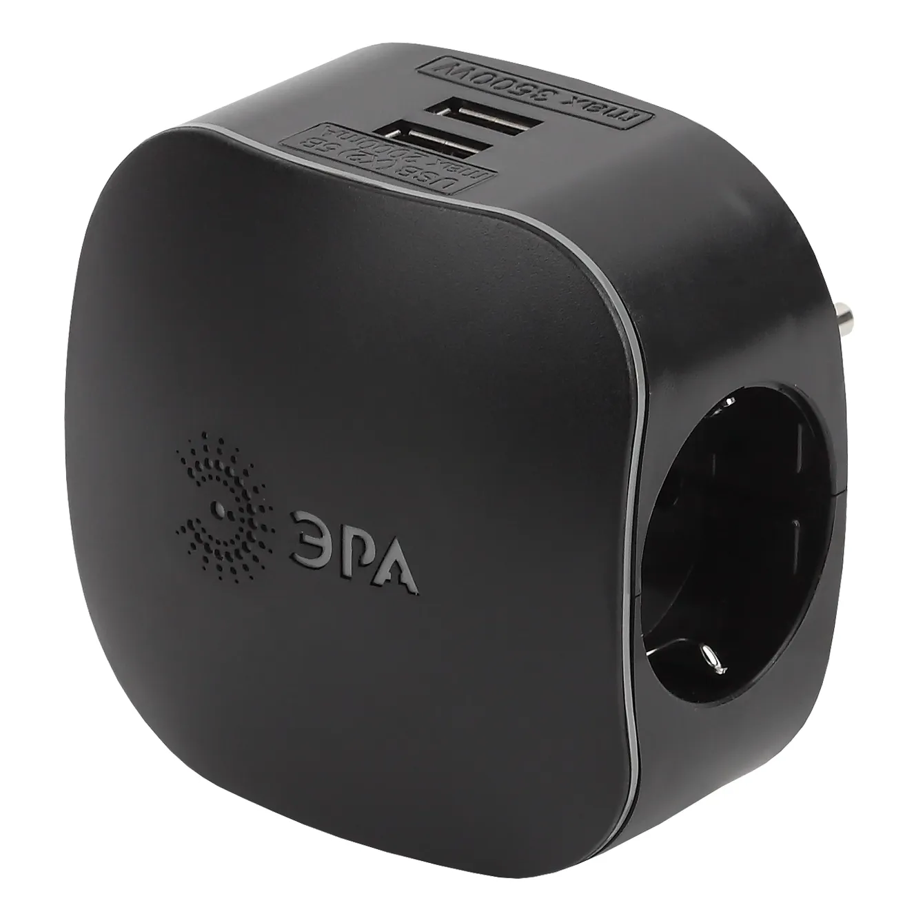 Разветвитель электрический ЭРА SP-3e-USB-BLACK на 3 розетки + 2 USB с заземлением со шторками 16А черный