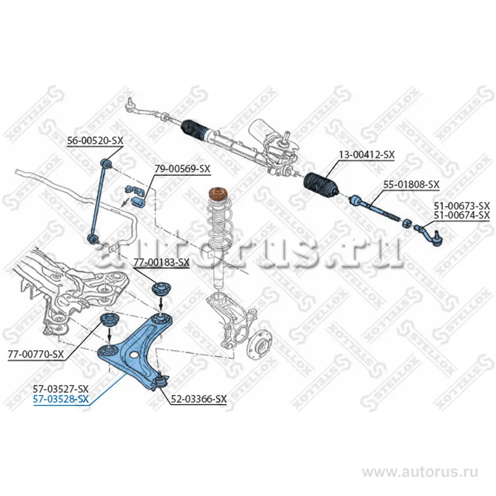 Рычаг правый Citroen C3 02> STELLOX 57-03528-SX