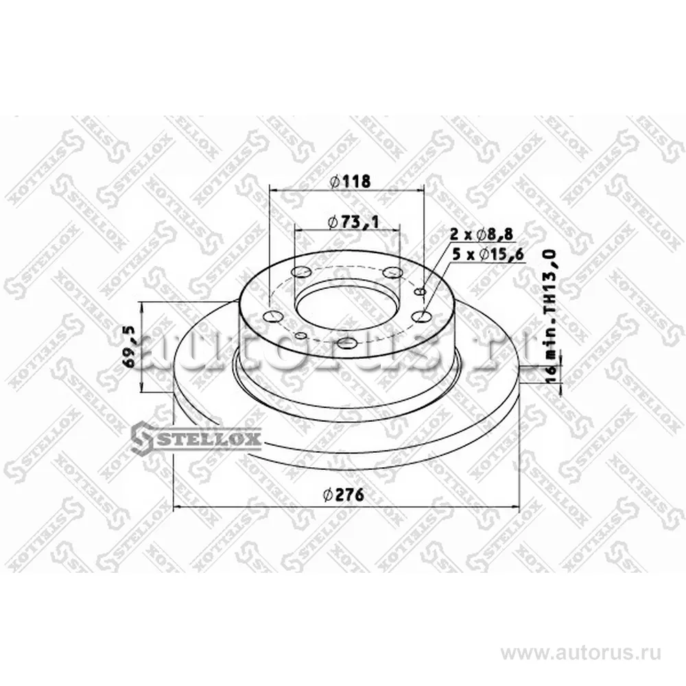 Диск тормозной 1шт. задний 276/73 H69.5 IVEC 276/73X69.5 STELLOX 8500718_SX
