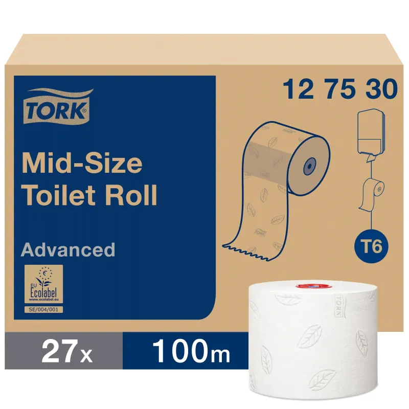 Бумага туалетная д/дисп Tork Mid-size Т6 Advanced 2сл бел 100м 27рул 127530 186717
