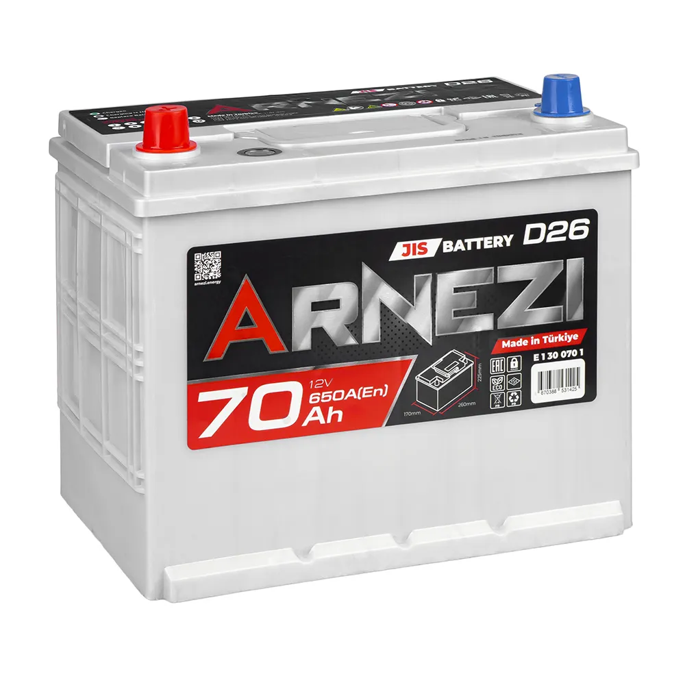Аккумулятор Arnezi JIS 70 А/ч прямой L+ 260x170x225 D26 EN 650 А ARNEZI E1300701