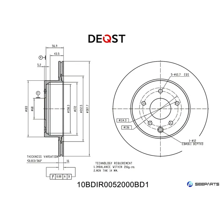 Диск тормозной, задний NISSAN MURANO/INFINITI FX35/FX45 05- DEQST 10BDIR0052000