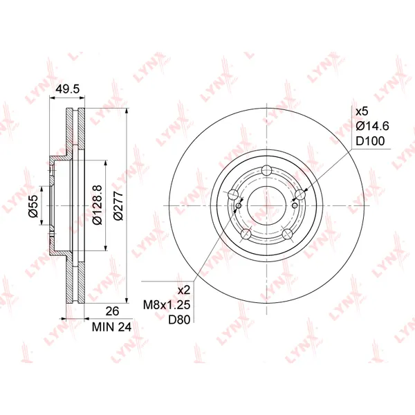 Диск тормозной TOYOTA AVENSIS(T25) 1.6-2.4 03-08 LYNXAUTO BN-1168