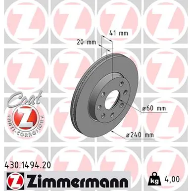 Диск тормозной передний ZIMMERMANN 430.1494.20