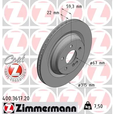Диск тормозной ZIMMERMANN 400361720