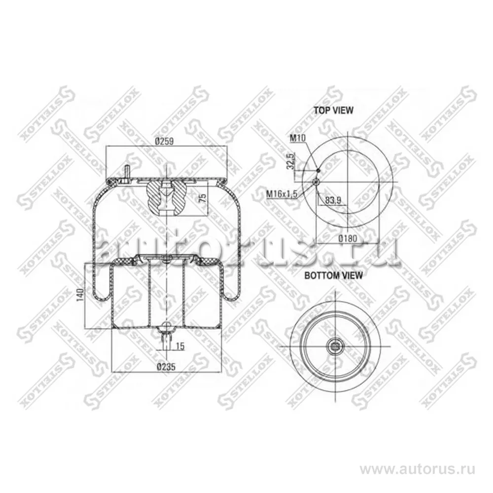 Пневмоподушка со стак. Volvo FM7/12 FH12/16 STELLOX 84-00141-SX