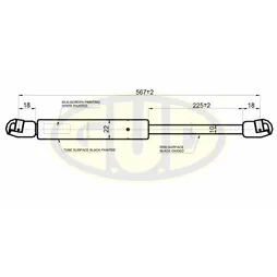 АМОРТИЗАТОР БАГАЖНИКА VW TRANSPORTER T4 01/90-07/92 750N L=567/225MM G.U.D GGS020557