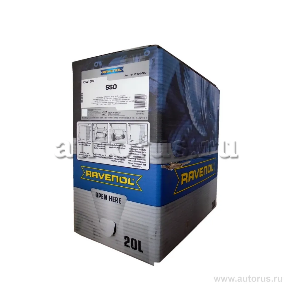 Моторное масло RAVENOL SSO SAE 0W-30 (20л) ecobox 1111100-B20 (4014835772427)